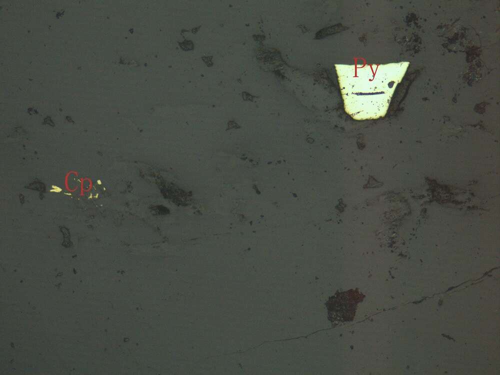 黄铁矿、黄铜矿、白钛石