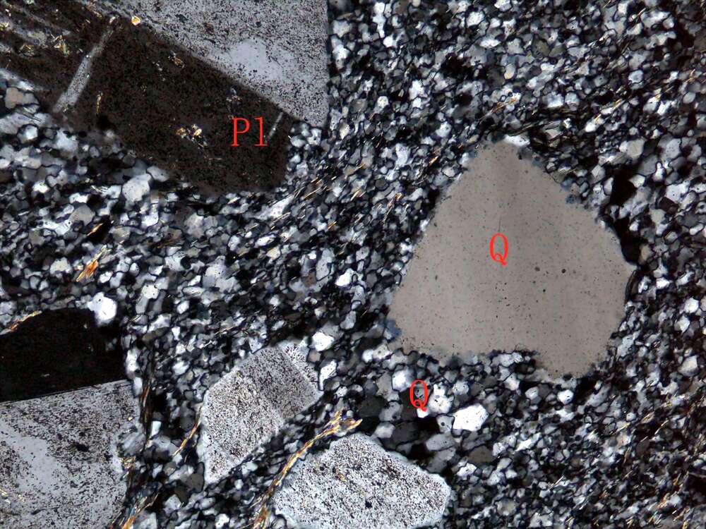强片理化斜长花岗斑岩