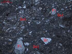 弱片理化蚀变中粗粒岩屑长石砂岩