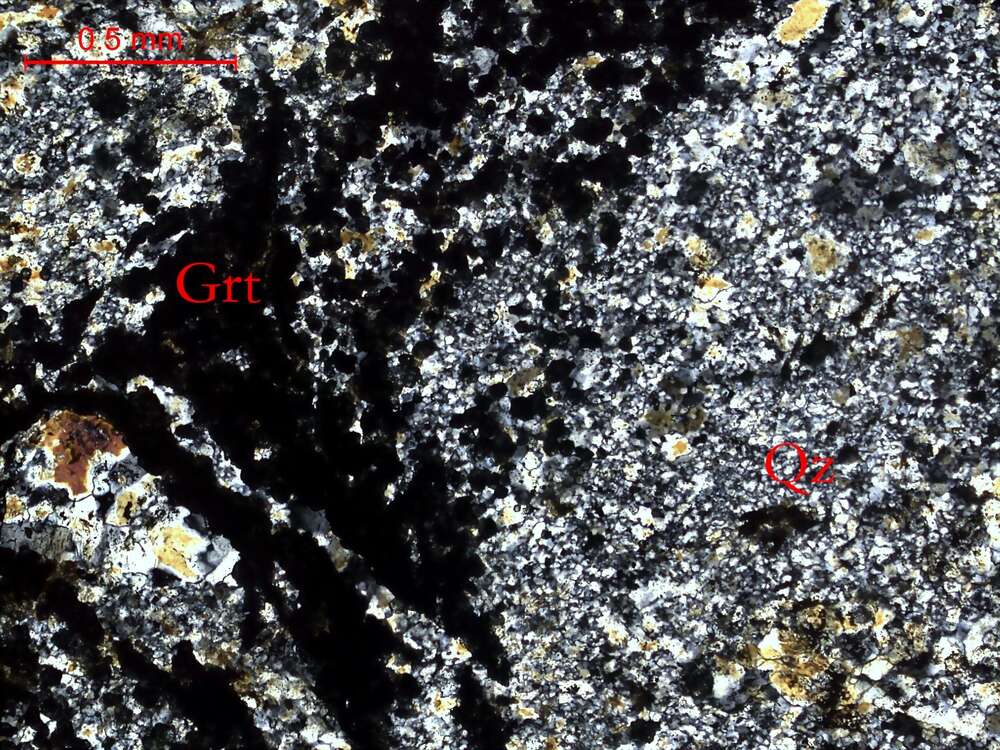 褐灰色锰矿化石榴石英角岩