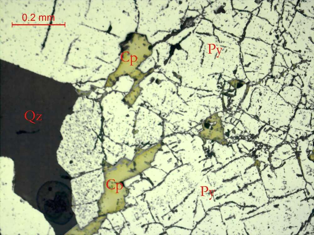 兰辉铜矿化黄铜矿、黄铁矿石英脉