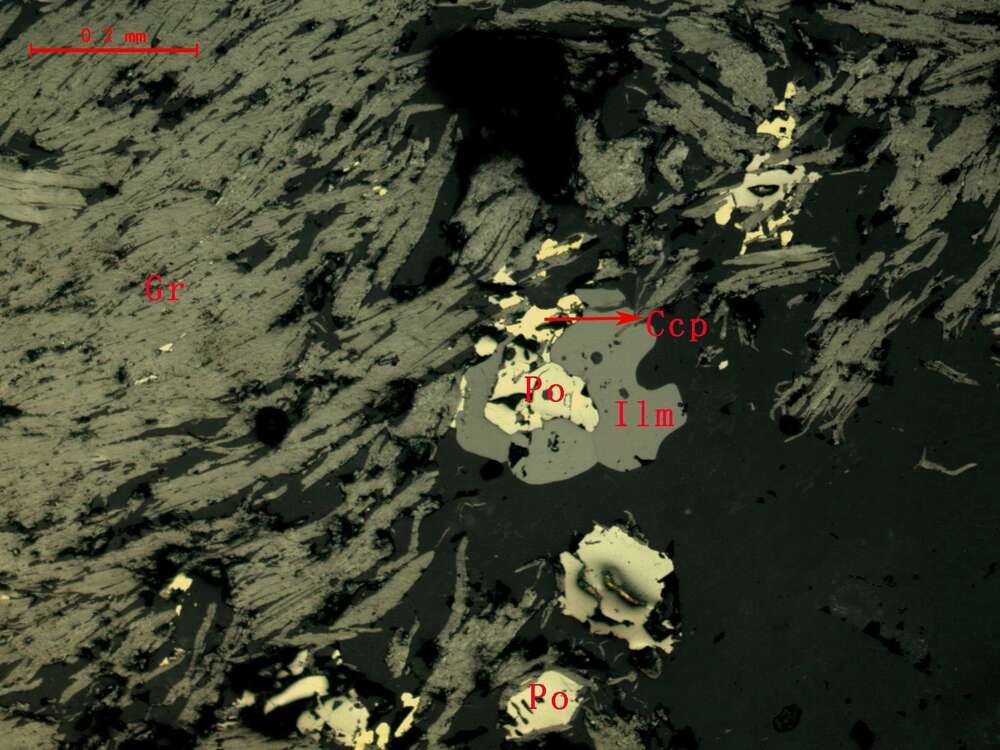 钛铁矿、黄铜矿、磁黄铁矿、石墨