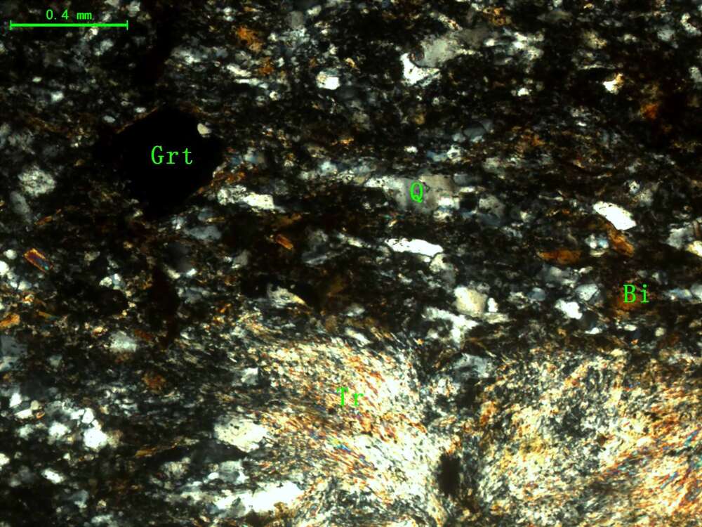 （变质细粒石英砂岩）含石榴石次闪石黑云母石英片岩