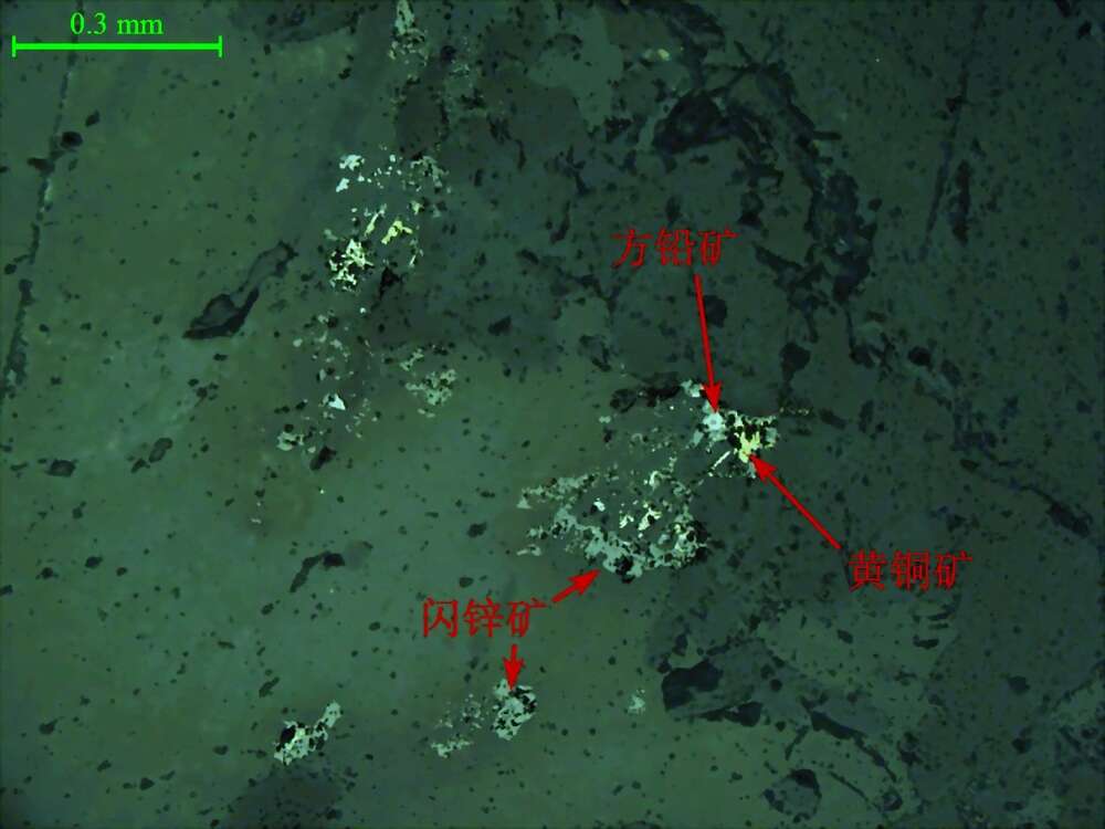 闪锌矿、黄铜矿、毒砂、方铅矿