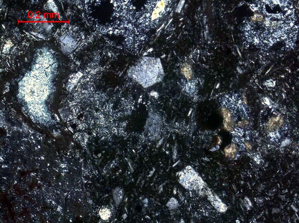 灰绿色中细粒杏仁状安山岩