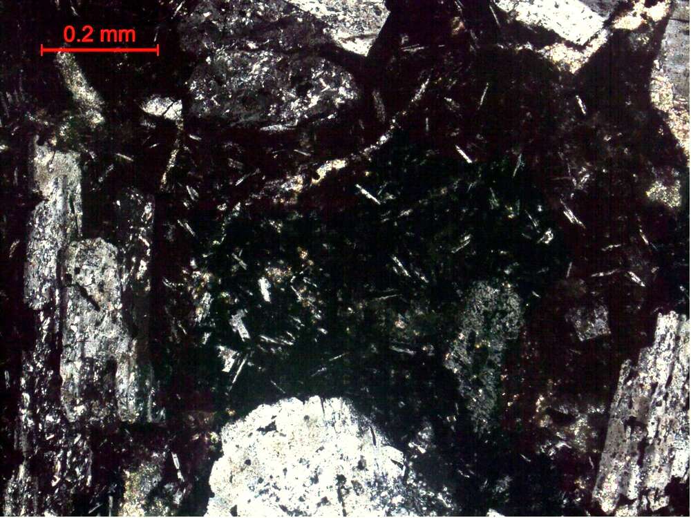 褐红色中细粒杏仁状安山岩
