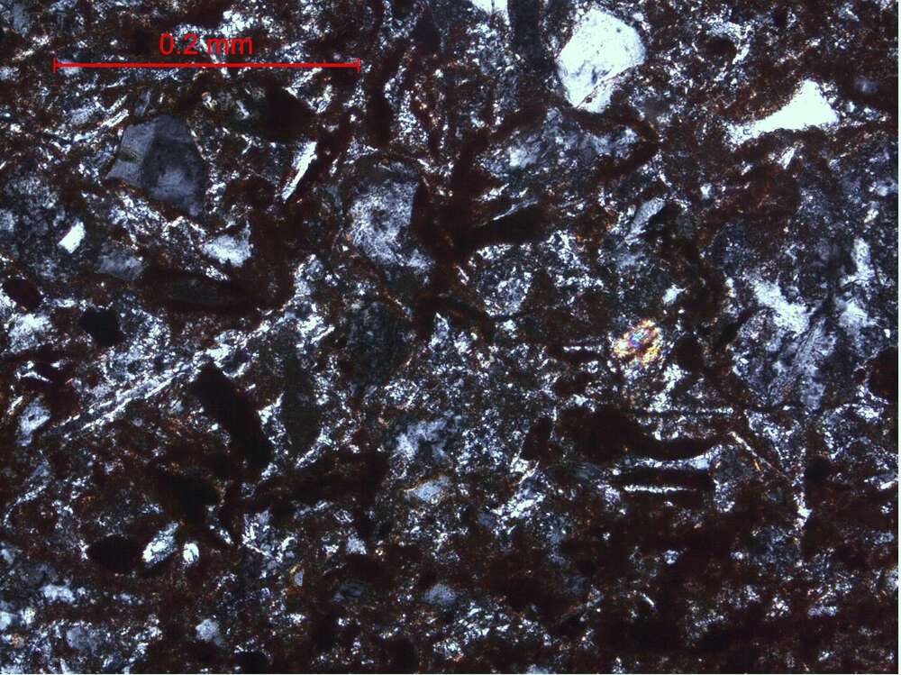 褐红色细粒杏仁状强褐铁矿化玻屑晶屑凝灰岩