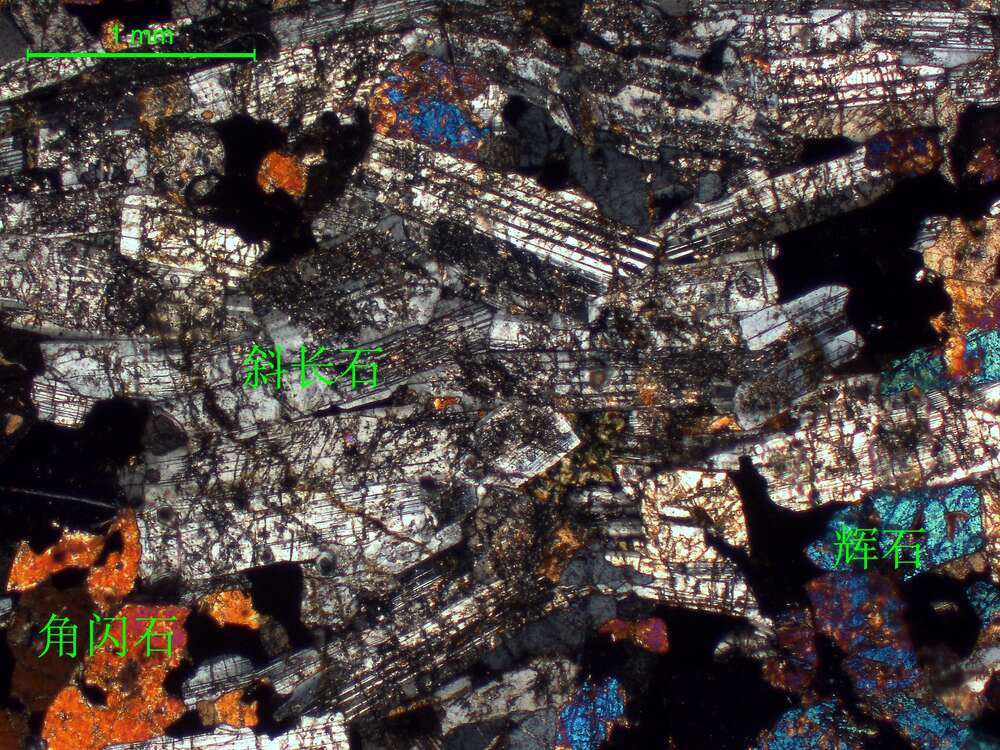 角闪辉长岩堆晶结构