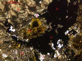 绿泥-阳起-绿帘石蚀变岩
（金属硫化物矿化）
