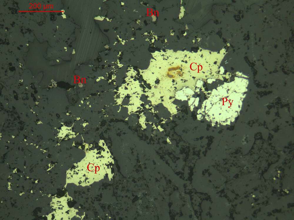 黄铁矿、斑铜矿、黄铜矿